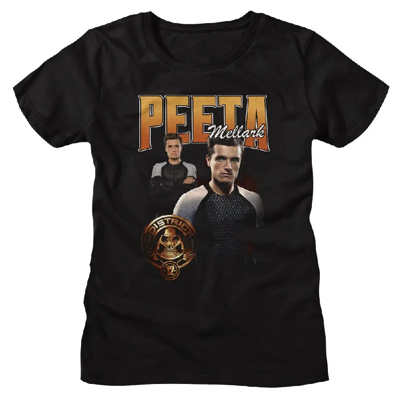 Women Exclusive HUNGER GAMES T-Shirt, Hunger Games Peeta Duo Photo-- Houndstooth Herringbone Solid