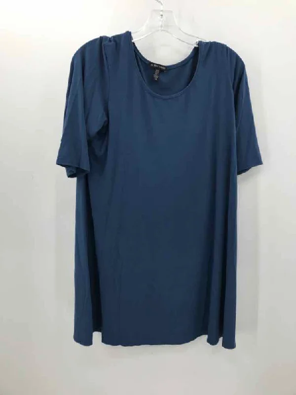 Pre-Owned Eileen Fisher Blue Size Large Tunic Blouse Gathered Detail Blouse