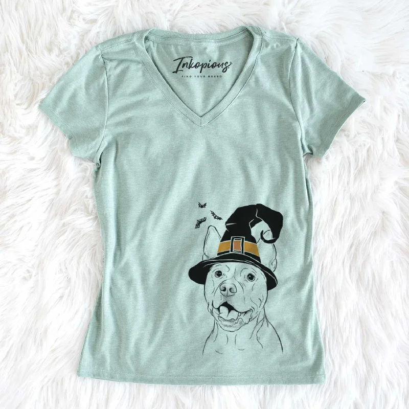 Witch Harley the Pitbull - Women's V-neck Shirt-- Cozy Warm Stylish