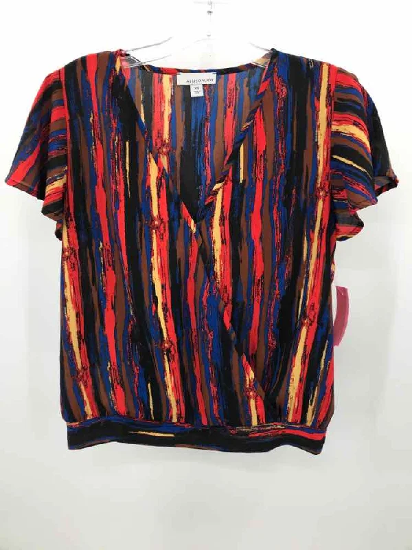 Pre-Owned Allison Joy Brown Size XS Stripe Blouse Gathered Detail Blouse
