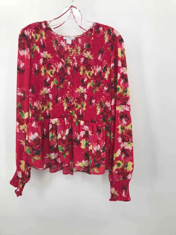 Pre-Owned Carolina Belle Pink Size Large Floral Blouse Gathered Detail Blouse