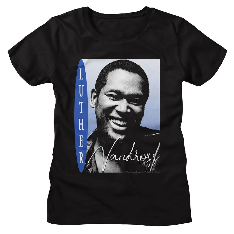 LUTHER VANDROSS T-Shirt, Smiling Photo-- Hooded Caped Shawl Collar