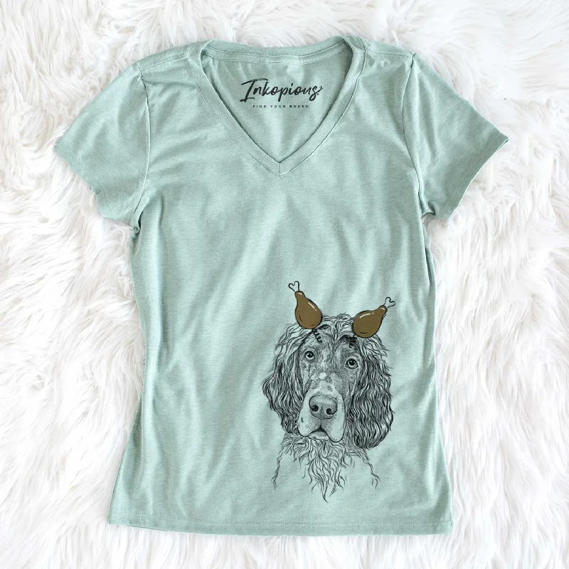 Thanksgiving Sir Rexford the Blue Belton English Setter - Women's V-neck Shirt-- Terry Blend Velvet Blend Canvas Blend