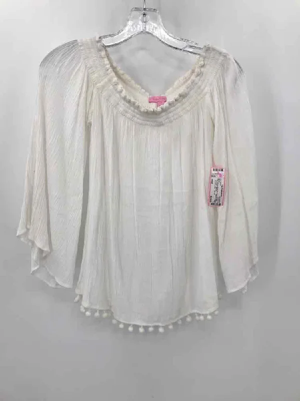 Pre-Owned Lilly Pulitzer White Size Small Blouse Sheer Sleeve Blouse