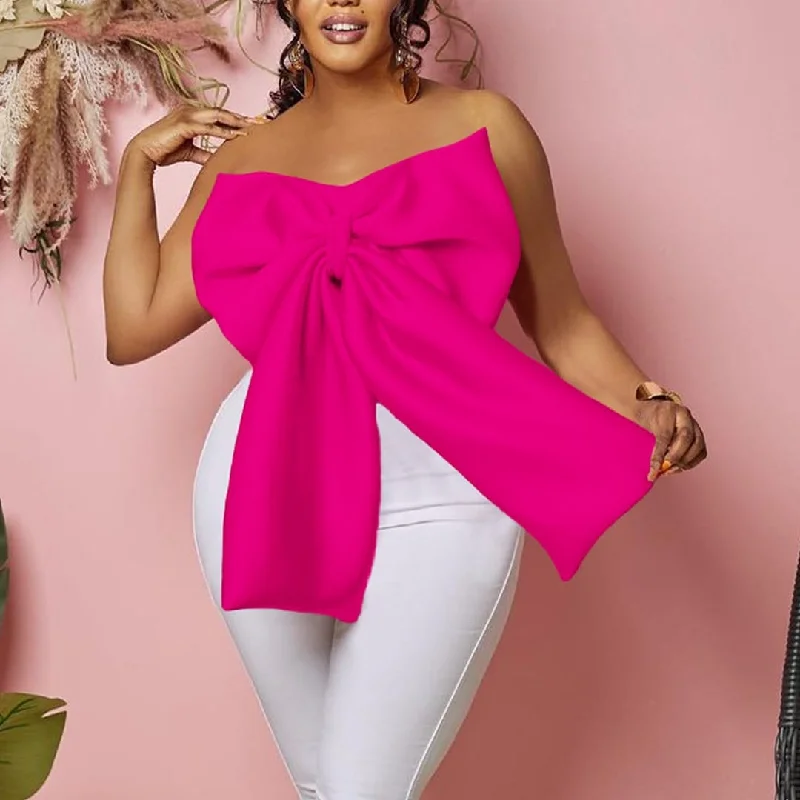 Women's Crop Sleeveless Bow/Butterfly Shirts & Blouses 396078 - XXL Delicate Pleat Blouse