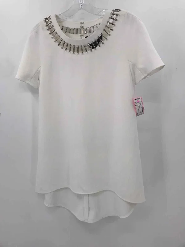Pre-Owned St John Couture White Size P Embellished Blouse Chic Wrap Blouse