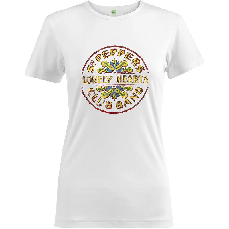 THE BEATLES T-Shirt for Ladies, Sgt Pepper Drum Colour-- Machine Wash Dry Clean Hand Wash