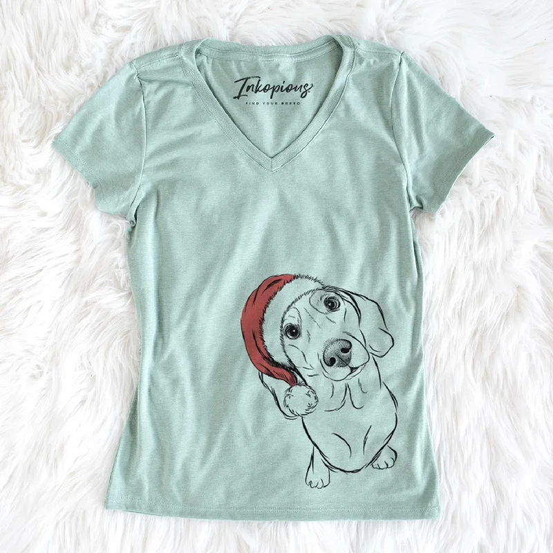 Santa Bill the Dachshund - Women's V-neck Shirt-- Terry Blend Velvet Blend Canvas Blend