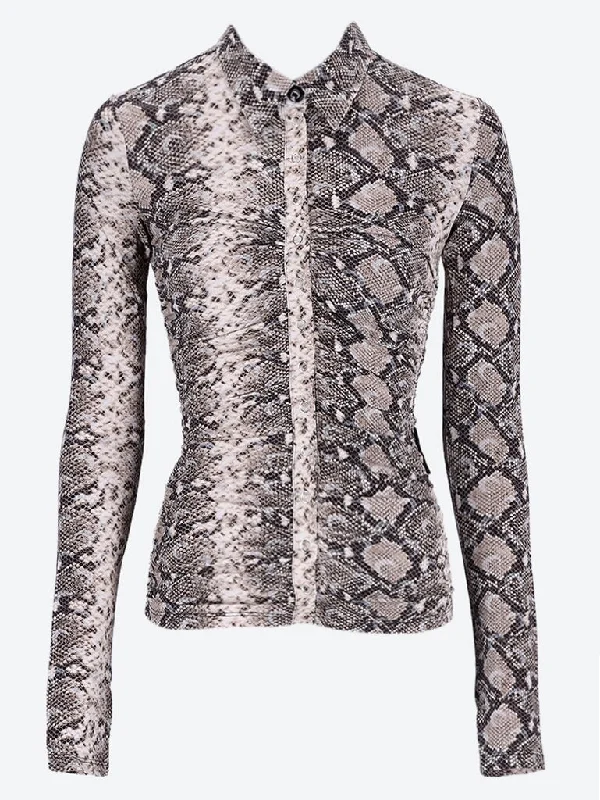 Python printed draped ruched ruched blouse Feminine Pastel Blouse