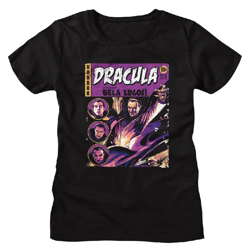 Women Exclusive BELA LUGOSI T-Shirt, Comic-- Solid Color Striped Floral