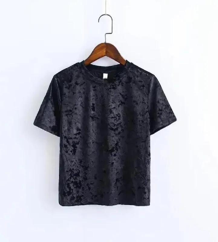 O Neck Velvet Blouse Tee Tops L 375009 Elegant Peplum Blouse