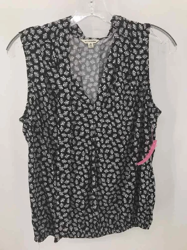 Pre-Owned Ann Taylor Black Size Medium Stripe Blouse Lightweight Floral Blouse