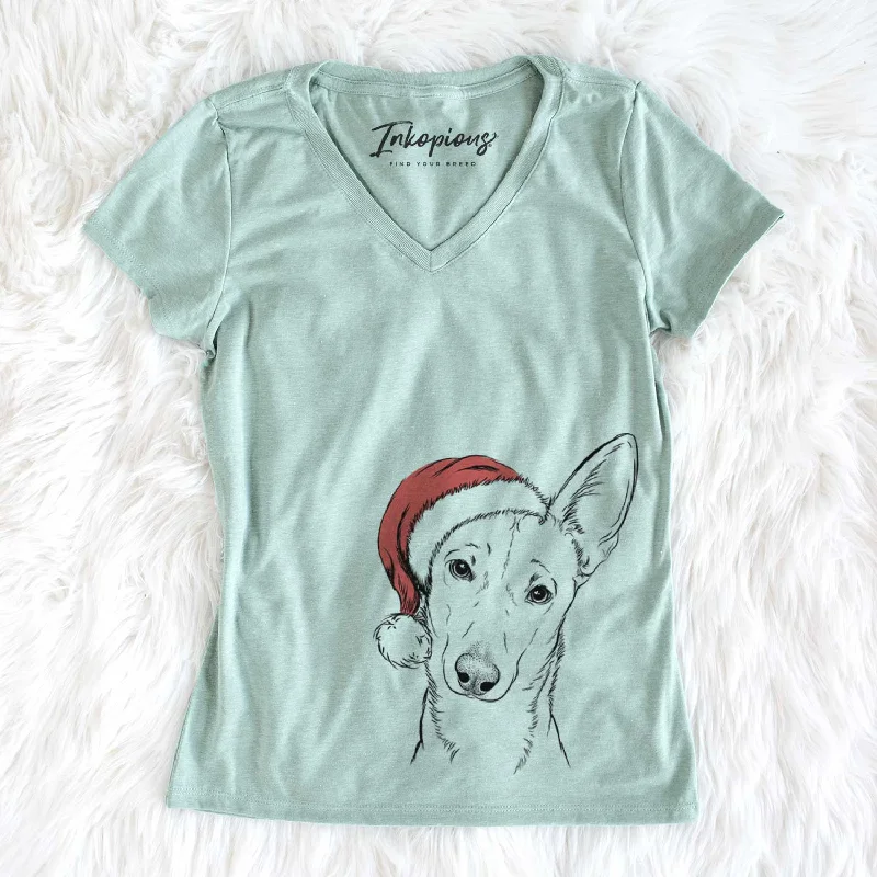 Santa Nala the Carolina Dog - Women's V-neck Shirt-- Mesh Fabric Canvas Fabric Denim Fabric