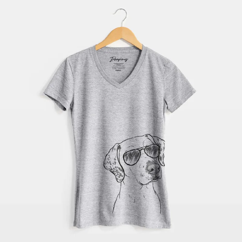 Aviator Lucky the Dalmatian - Women's V-neck Shirt-- Ribbed Striped Patterned