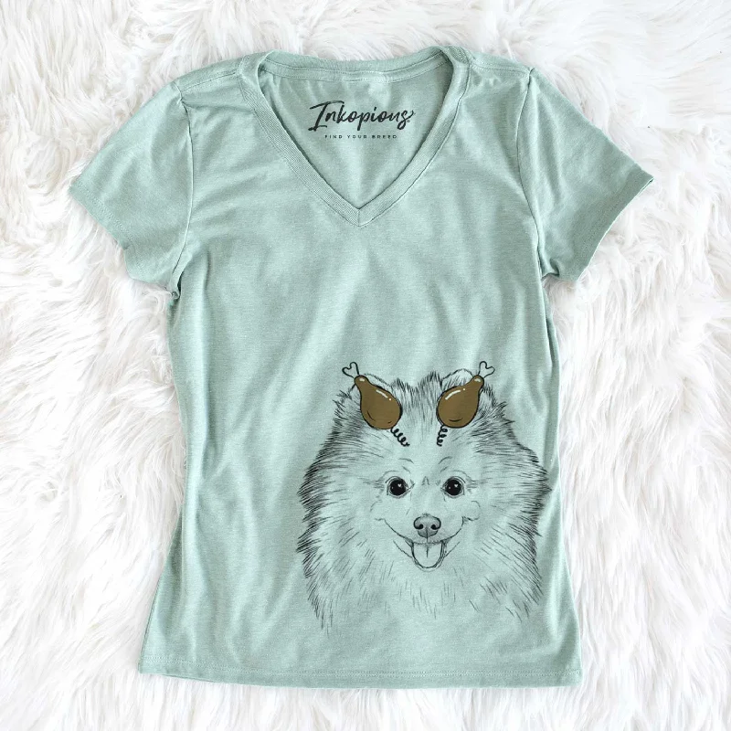 Thanksgiving Piper Jo the Pomeranian - Women's V-neck Shirt-- Layered Multi-layer Single Layer
