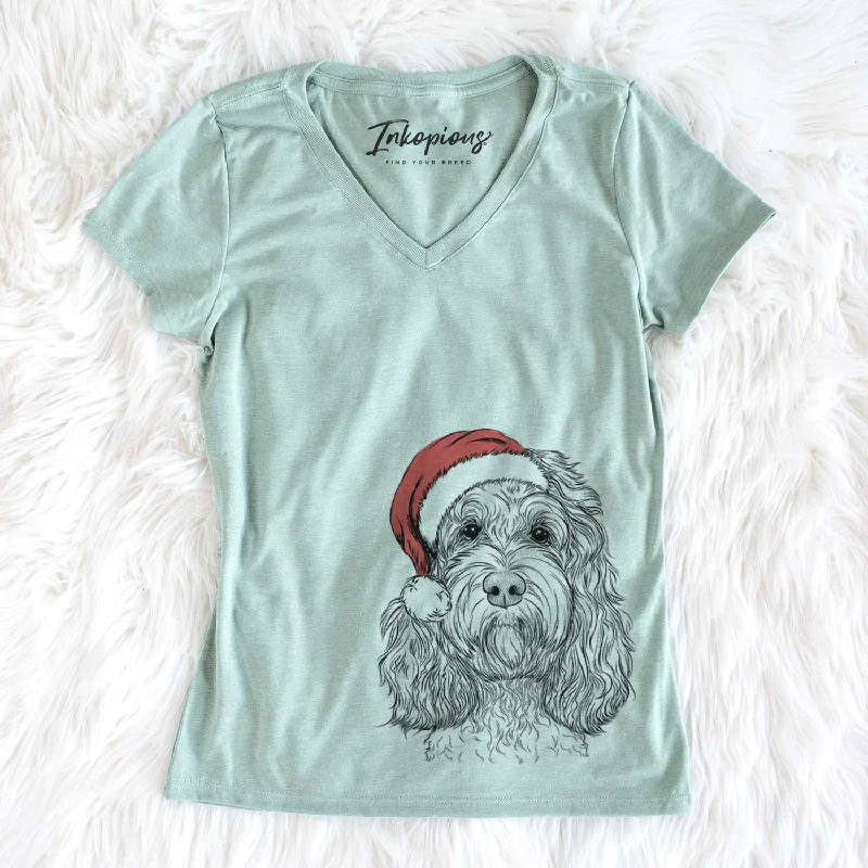 Santa Chloe the Cockapoo - Women's V-neck Shirt-- Houndstooth Herringbone Solid