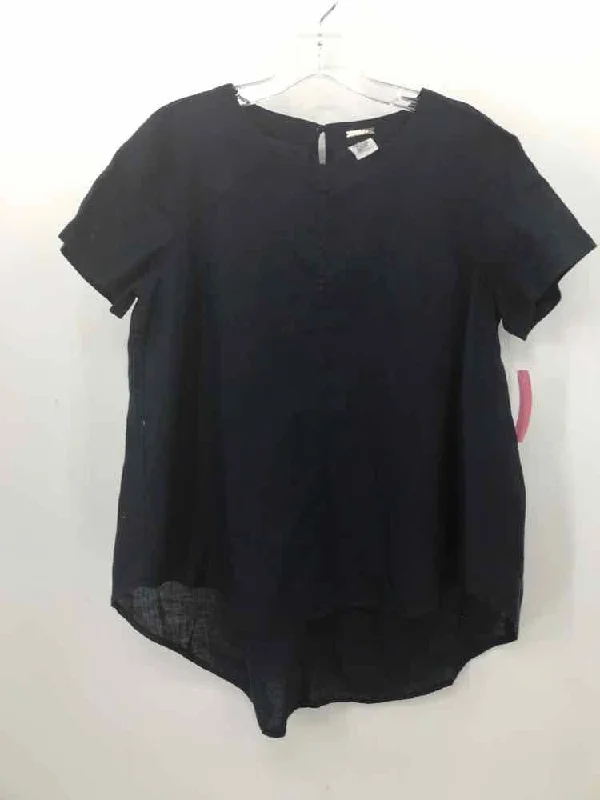 Pre-Owned Magaschoni Navy Size Small Linen Blouse Embroidered Floral Blouse