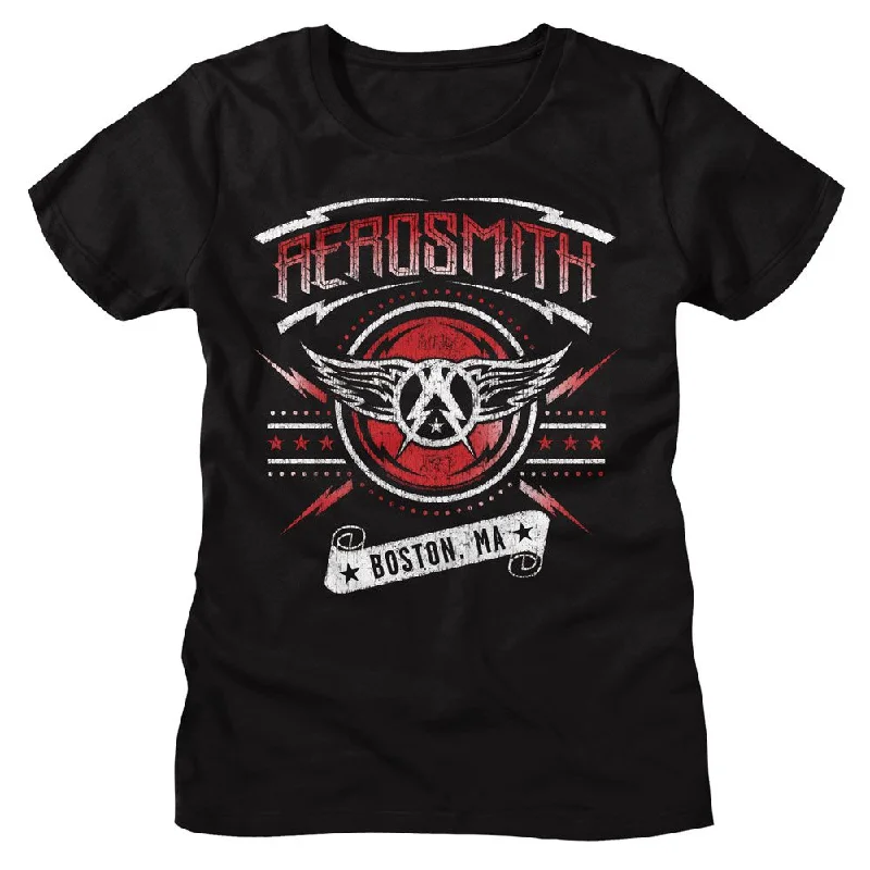 Women Exclusive AEROSMITH T-Shirt, Boston Ma-- Hooded Caped Shawl Collar