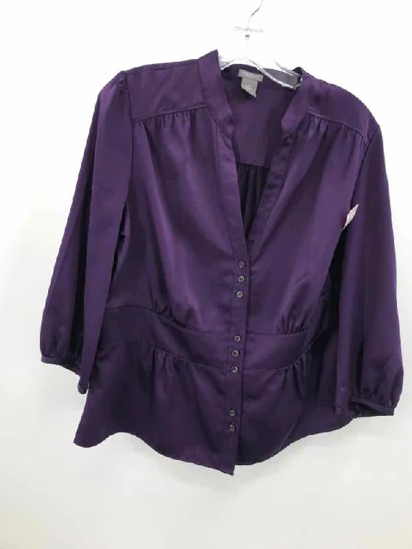 Pre-Owned Ann Taylor Purple Size 14P Blouse Classic Striped Blouse