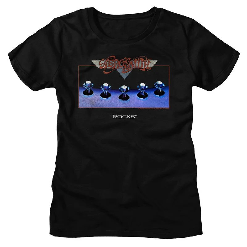 Women Exclusive AEROSMITH T-Shirt, Rocks -- Basic T-Shirt Crew Neck Short Sleeve