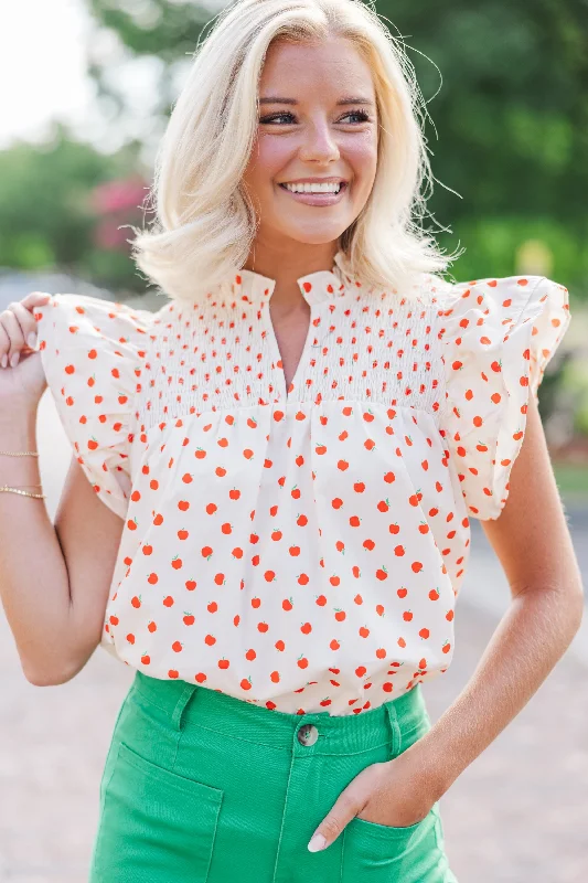 Live Out Loud White Apple Print Blouse Bell Sleeve Blouse