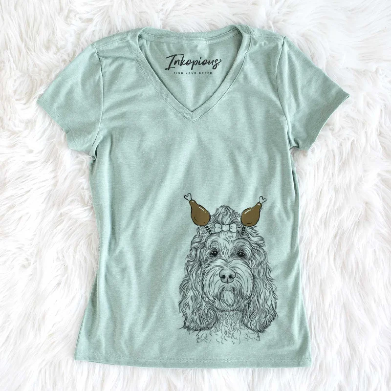 Thanksgiving Chloe the Cockapoo - Women's V-neck Shirt-- Chenille Blend Fleece Blend Nylon Blend