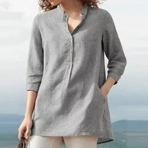 Women's 3/4 Sleeve Loose Button Blouse V Neck Tops 4XL S4615863 Lightweight Floral Blouse