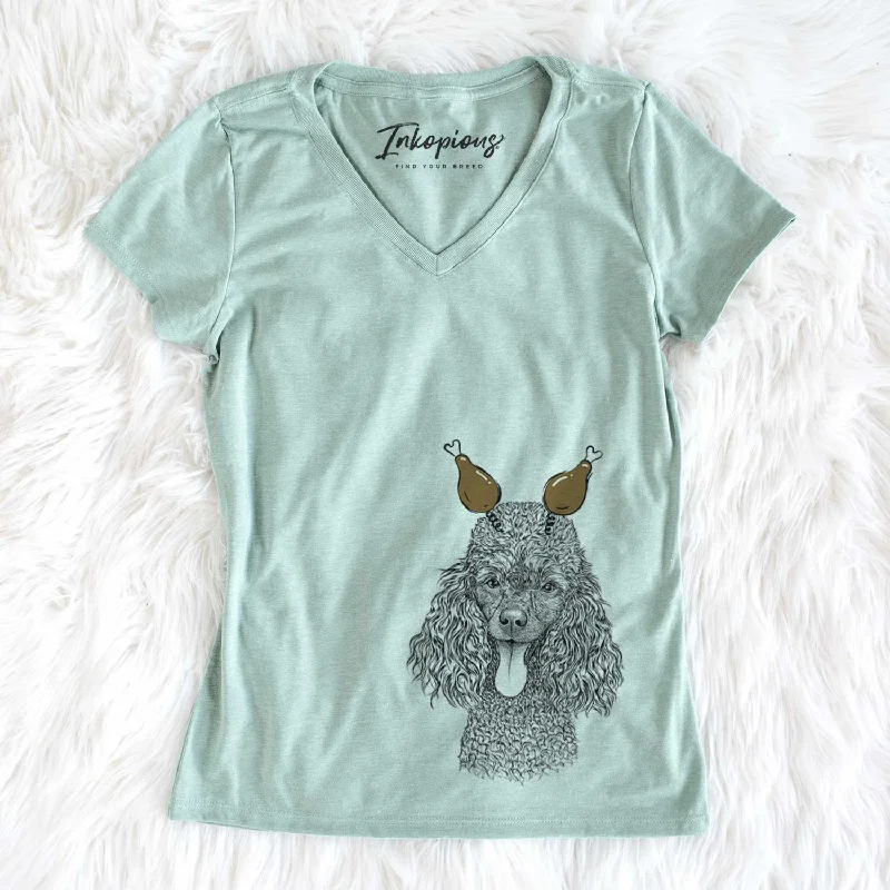 Thanksgiving Teddy the Mini Poodle - Women's V-neck Shirt-- Cozy Warm Stylish