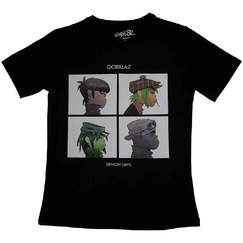 GORILLAZ Attractive Ladies T-Shirt, Demon Days-- Hooded Caped Shawl Collar
