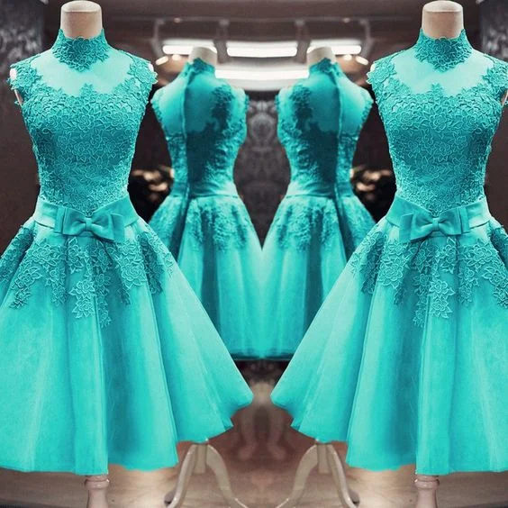 Vintage 1950s High Neck Swing Dresses Short Lace Homecoming Party Dress cg4289 empire Waist empire