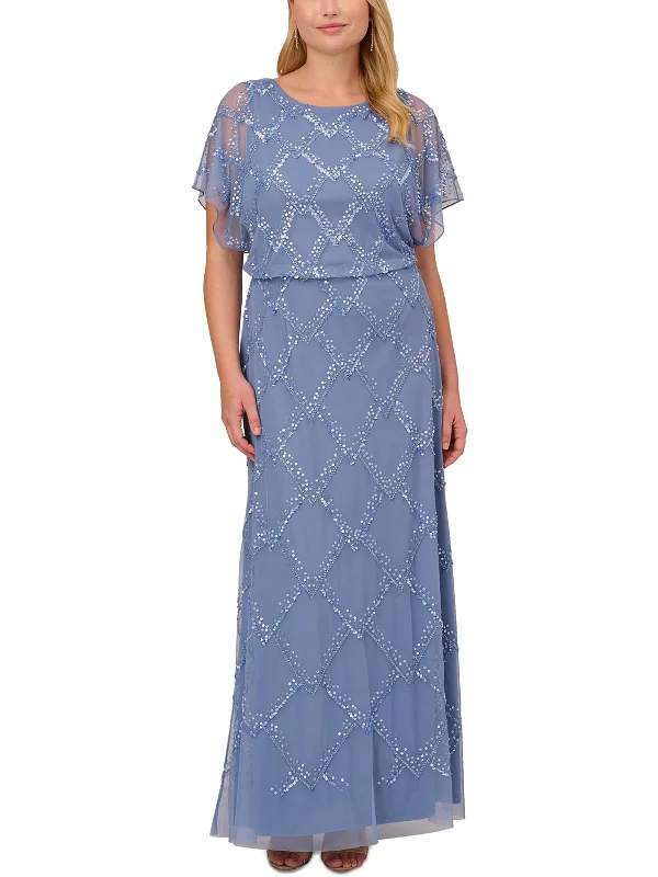 Plus Womens Mesh Embellished Evening Dress Tunics Denim casual
