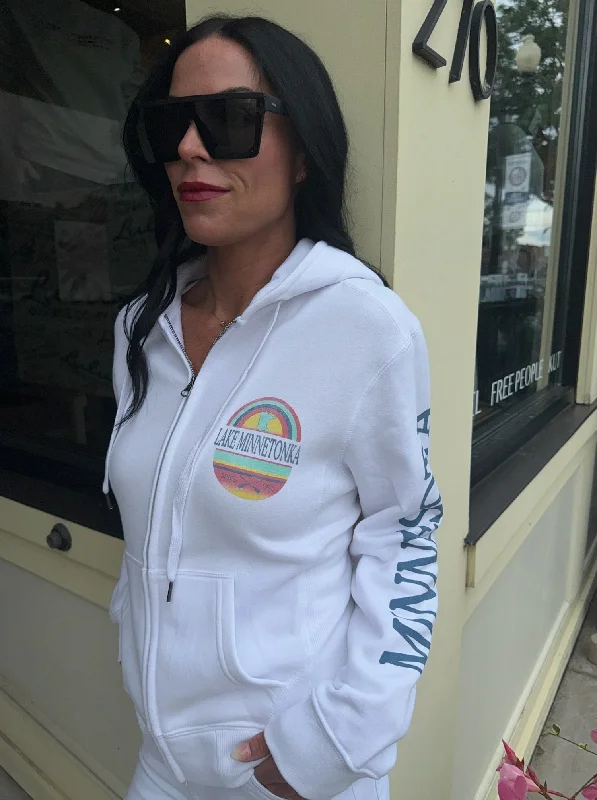 Lake Minnetonka Zip Up Hoodie [WHITE] Hoodie with Drop Shoulder Relaxed Streetwear