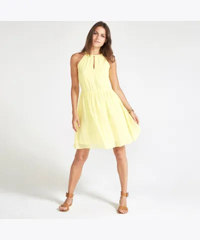 Yellow Grecian Neckline Dress Tunics Corduroy durable