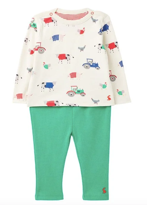 Joules White Farm Curtis Long-Sleeve Top & Waffle Pants Set Elegant Wool Trousers