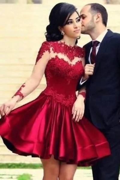Short Homecoming Dress,Burgundy Dress,Full Sleeve Gown,Wedding Party Dress  cg213 Tunics Occasion special