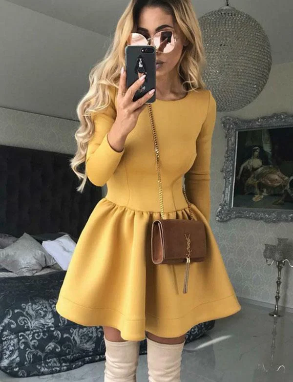 Round Neck Yellow Short Homecoming Cocktail Party Dresses cg801 Bodycon Fitted Nightout