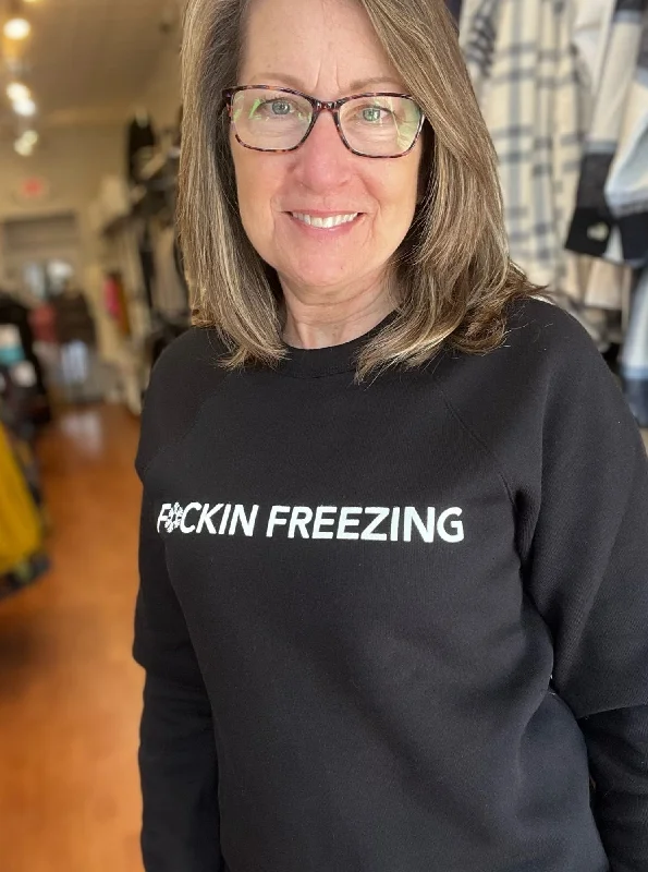 F*ckin Freezing Black Crewneck Sweatshirt Hoodie with Ribbed Neckline Snug Warm