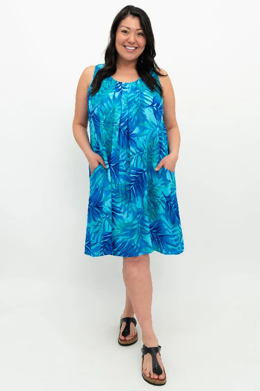 Peachy Dress, Turq Palm Shift Classic Vintage