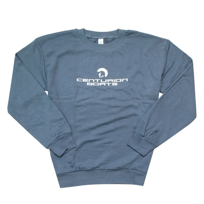 Centurion Women's Terry Crew Sweatshirt in Denim Navy Hoodie with Metallic Shiny Futuristic