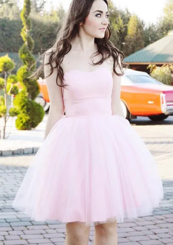 Simple sweetheart pink tulle short party dress, pink tulle homecoming dress cg4991 Cowl Neckline Elegant
