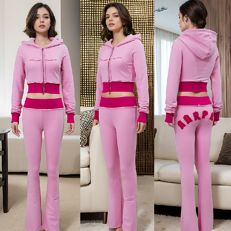 Manufacturer /Custom / OEM/ODM women cropped zip hoodie sets Hoodie with Zipper Versatile Modern