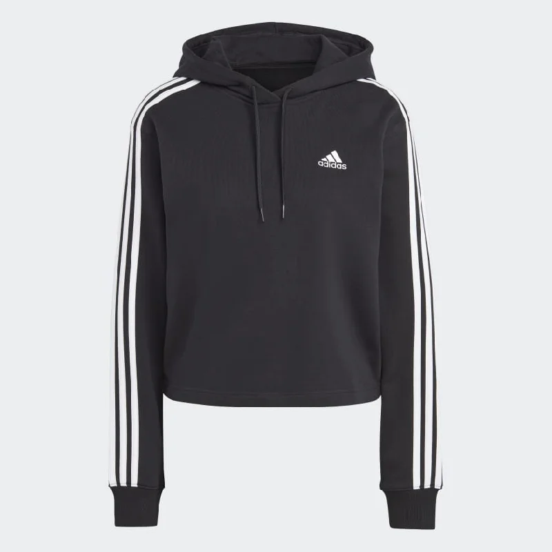 Adidas "Essentials 3-Stripes" French Terry Crop Hoodie - Black Hoodie Dress Longline Feminine