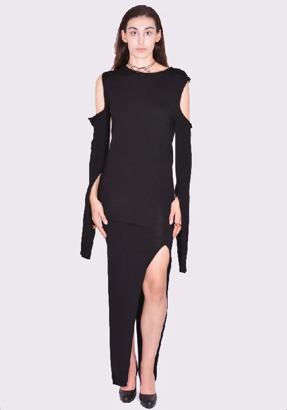 RICK OWENS WOMEN RP02D3610 M CAPE SLEEVE WOOL KNIT DRESS BLACK Tunics Luxurious high-end
