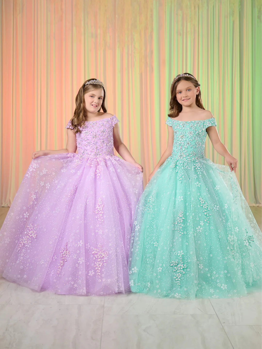 Tiffany Princess 13768 Girls Shimmer Lace Pageant Dress off the Shoulder Corset Formal Gown Tunics Custom made