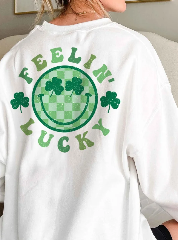 St. Patrick's Feeling Lucky Sweatshirt [White-10692] Hoodie with Full-Zip Functional Layering