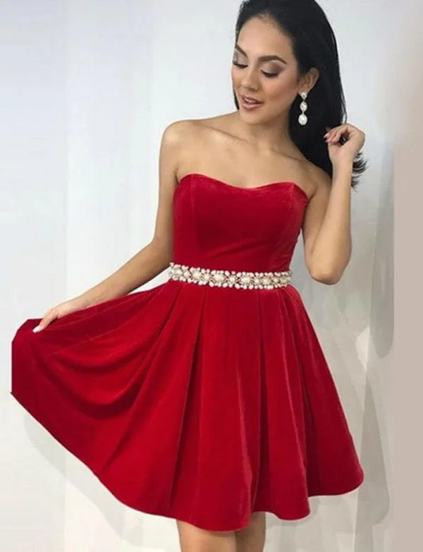 Sweetheart Red Black Velvet Short Homecoming Party Dresses cg566 Square Neckline Feminine