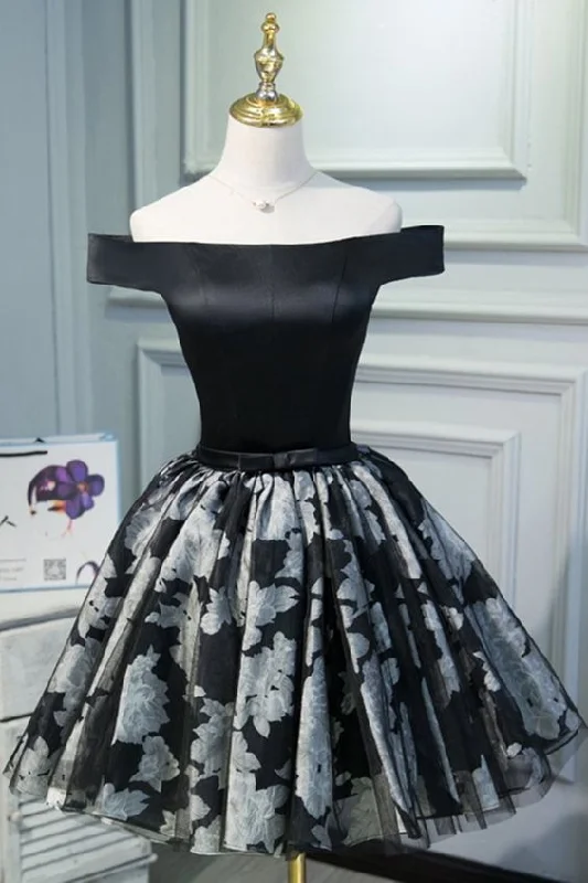 Cute off shoulder mini black homecoming dress with bowknot, mini black party dress cg3643 Tunics Recommended stylist