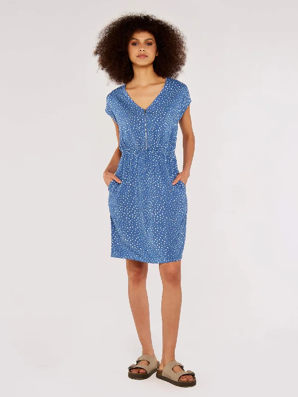 Dot Zip Front Dress Tunics Distressed trendy