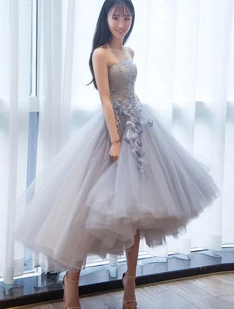 CUTE GRAY TULLE LACE SHORT Party DRESS FOR TEENS, HOMECOMING DRESS cg4963 Tunics Velvet soft