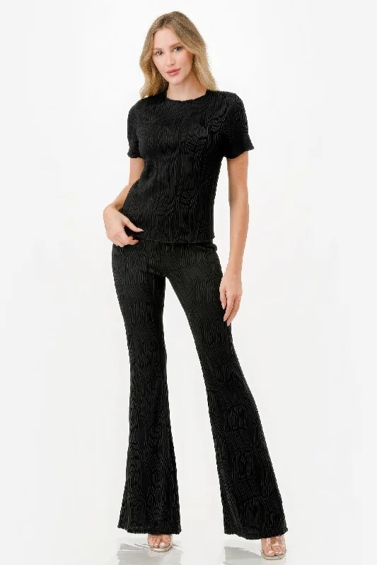 Pretty Pleated Flare Pants Set Casual Skinny Fit Pants